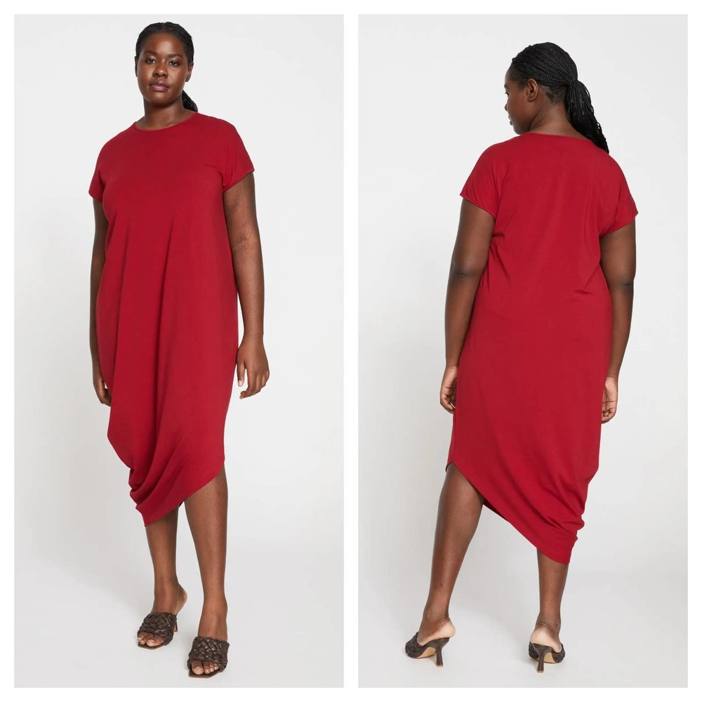 Universal Standard Iconic Geneva Dress L Red Asymmetrical Draped Midi T-shirt
